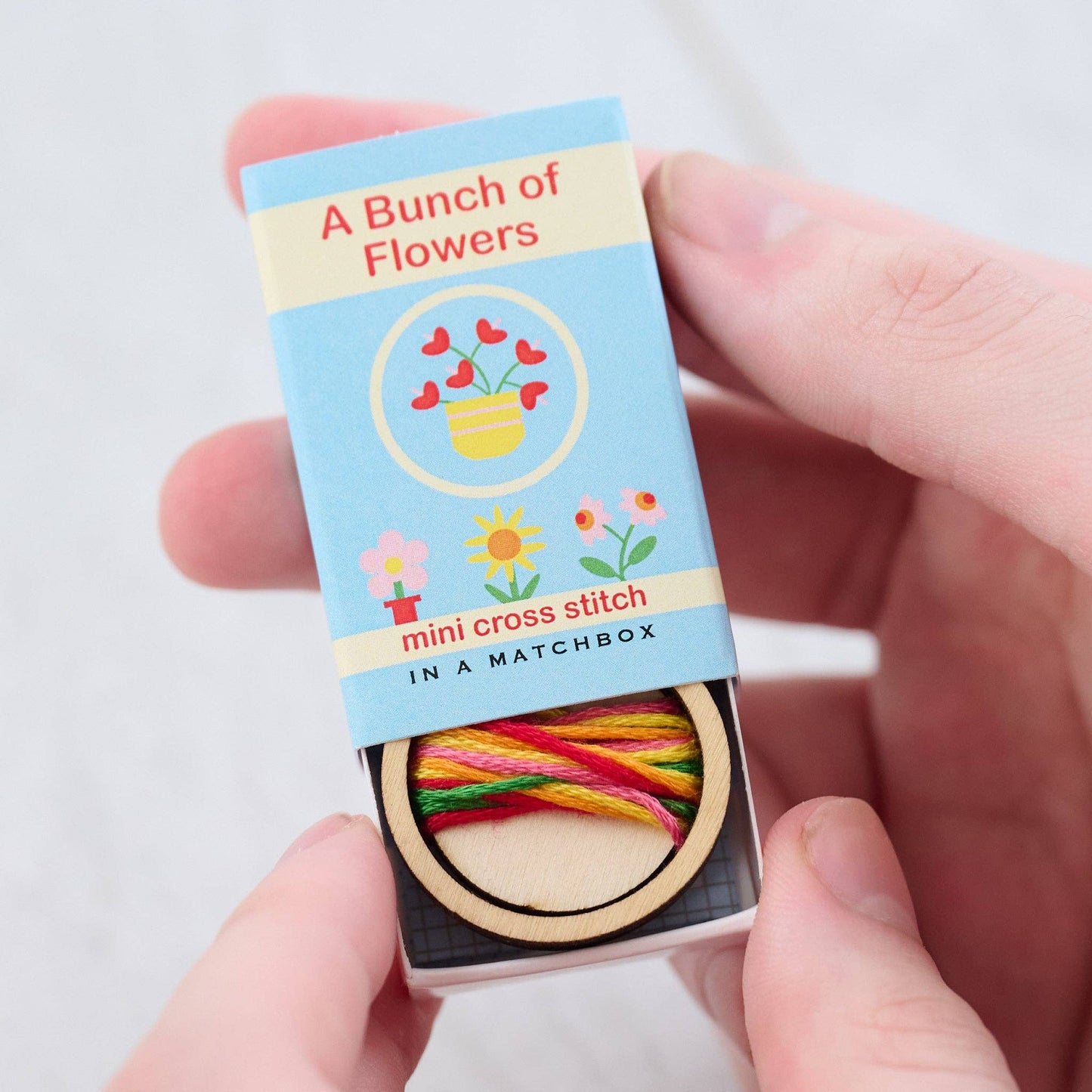 Bunch Of Flowers Mini Hoop Cross Stitch Kit In A Matchbox