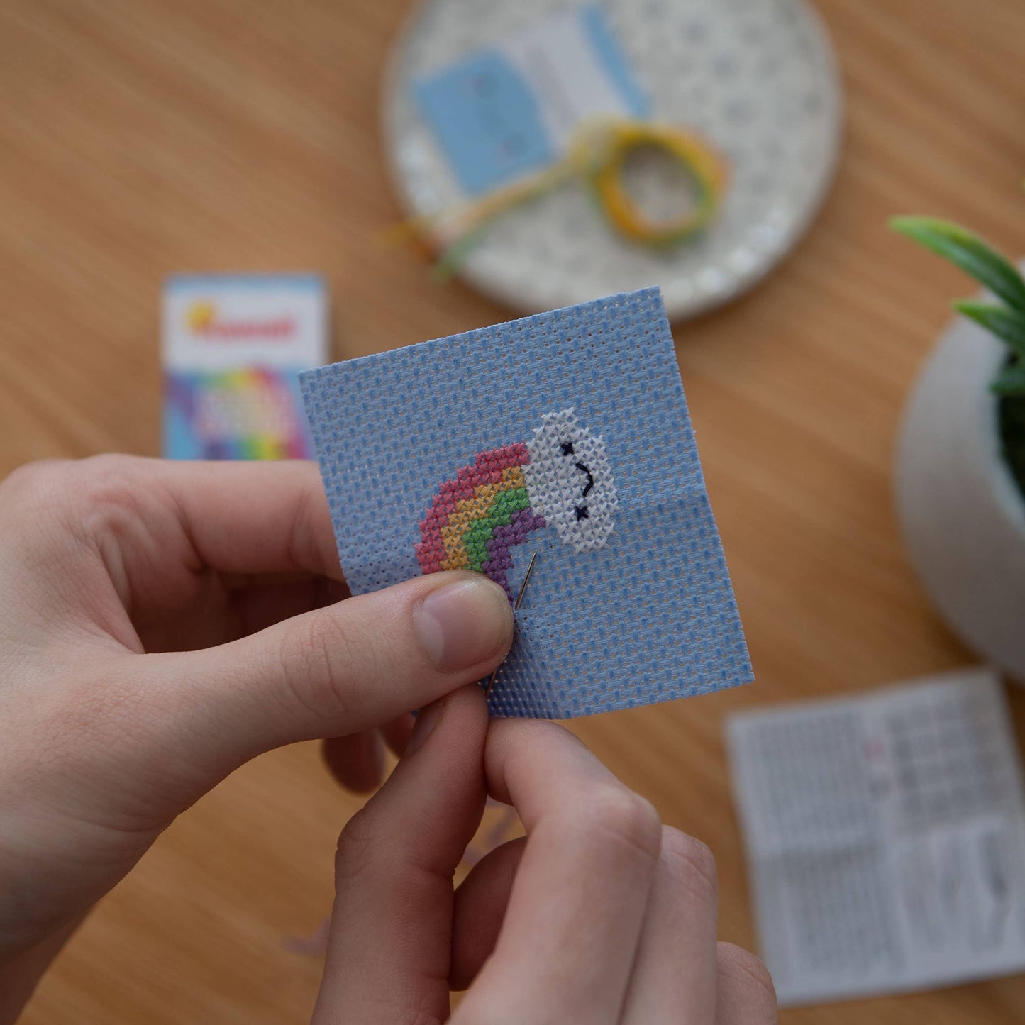 Kawaii Rainbow Cloud Mini Cross Stitch Kit In A Matchbox