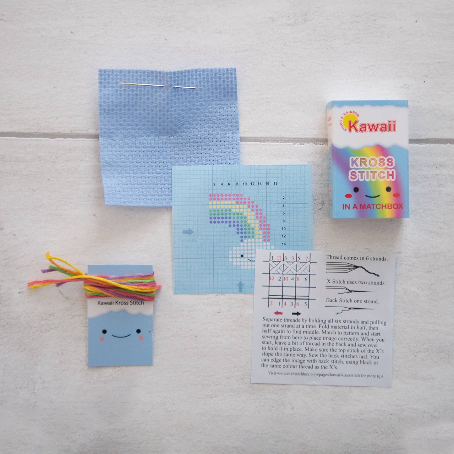 Kawaii Rainbow Cloud Mini Cross Stitch Kit In A Matchbox