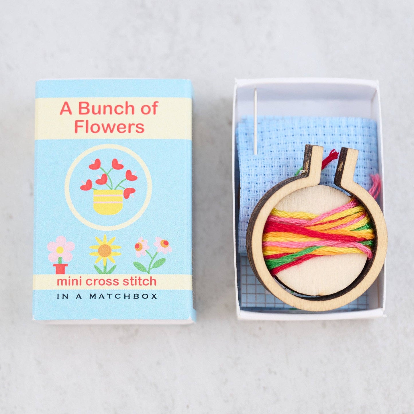 Bunch Of Flowers Mini Hoop Cross Stitch Kit In A Matchbox