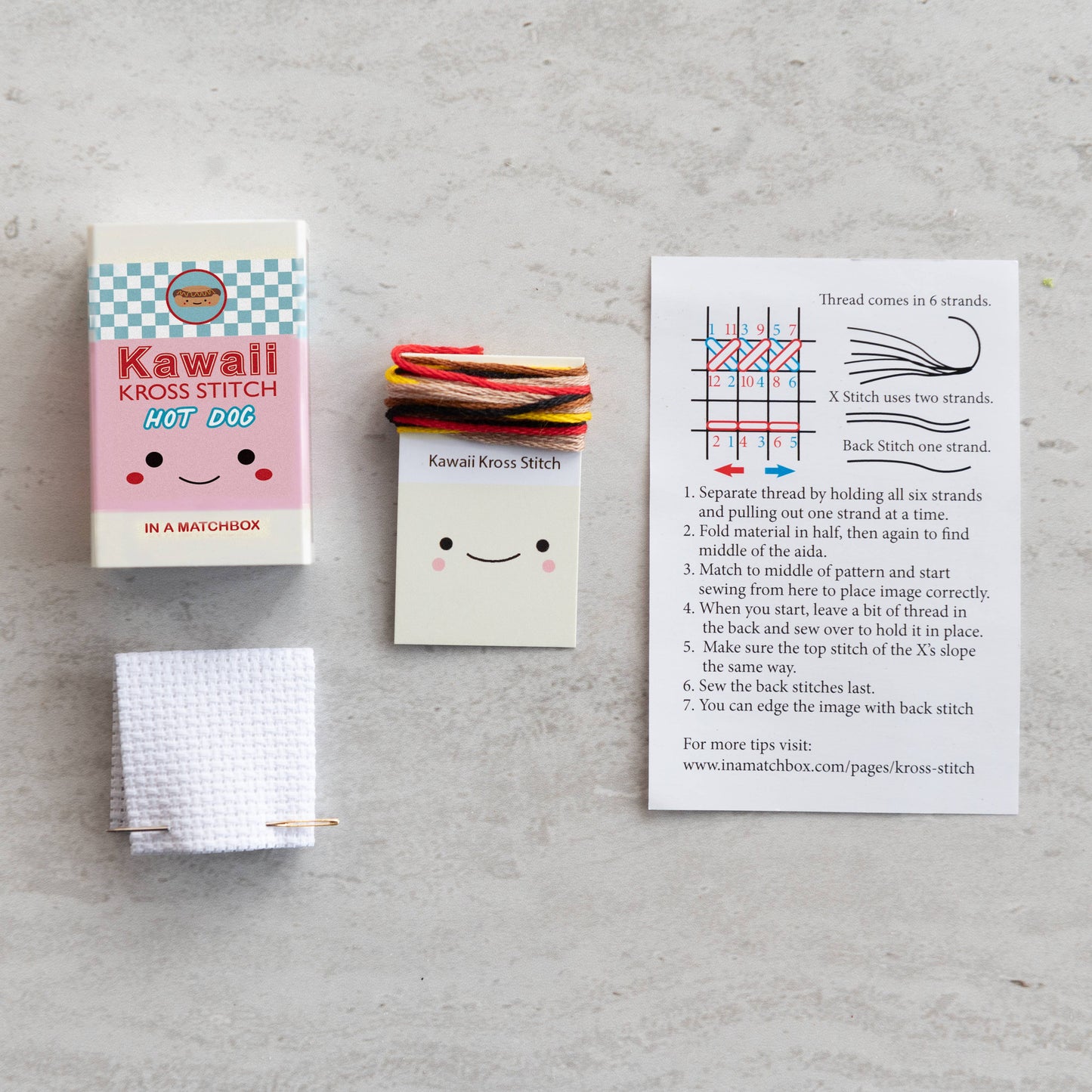 Kawaii Mini Hot Dog Cross Stitch Kit In A Matchbox
