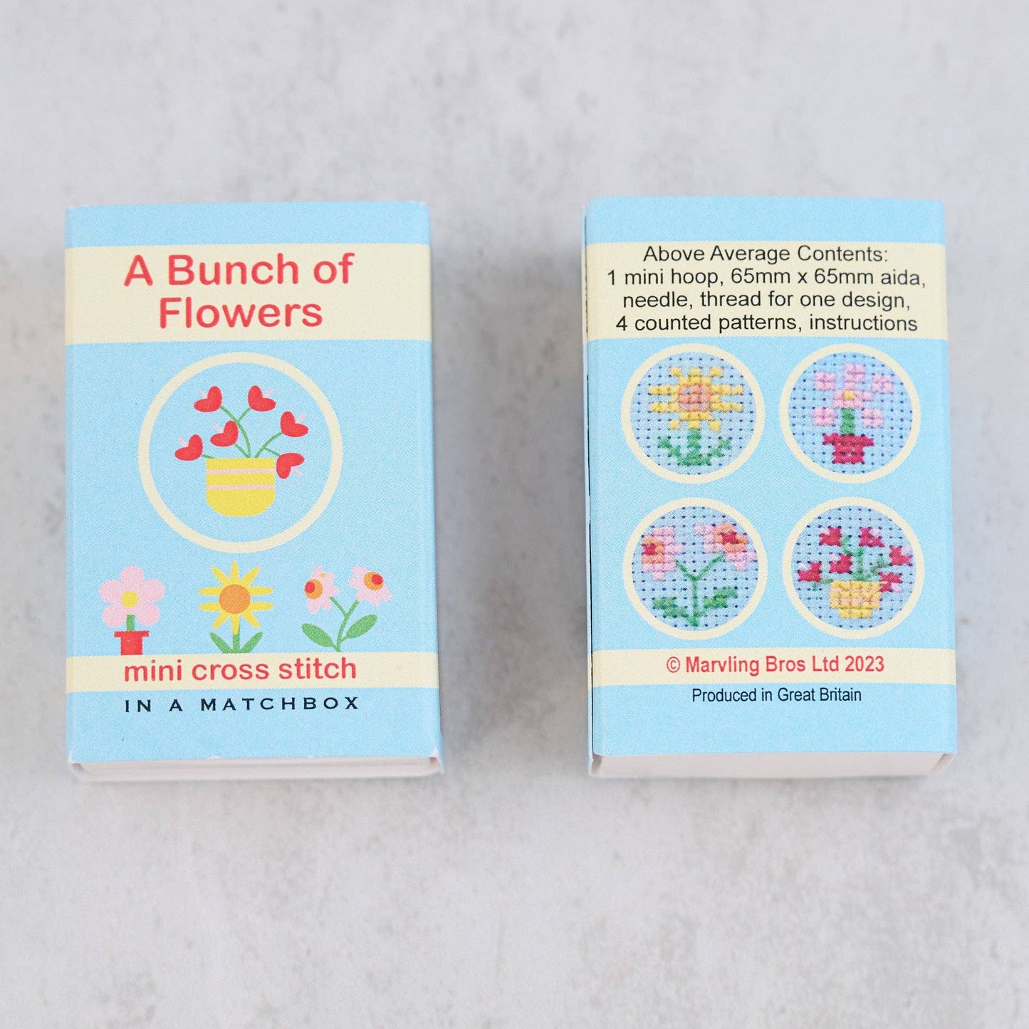 Bunch Of Flowers Mini Hoop Cross Stitch Kit In A Matchbox
