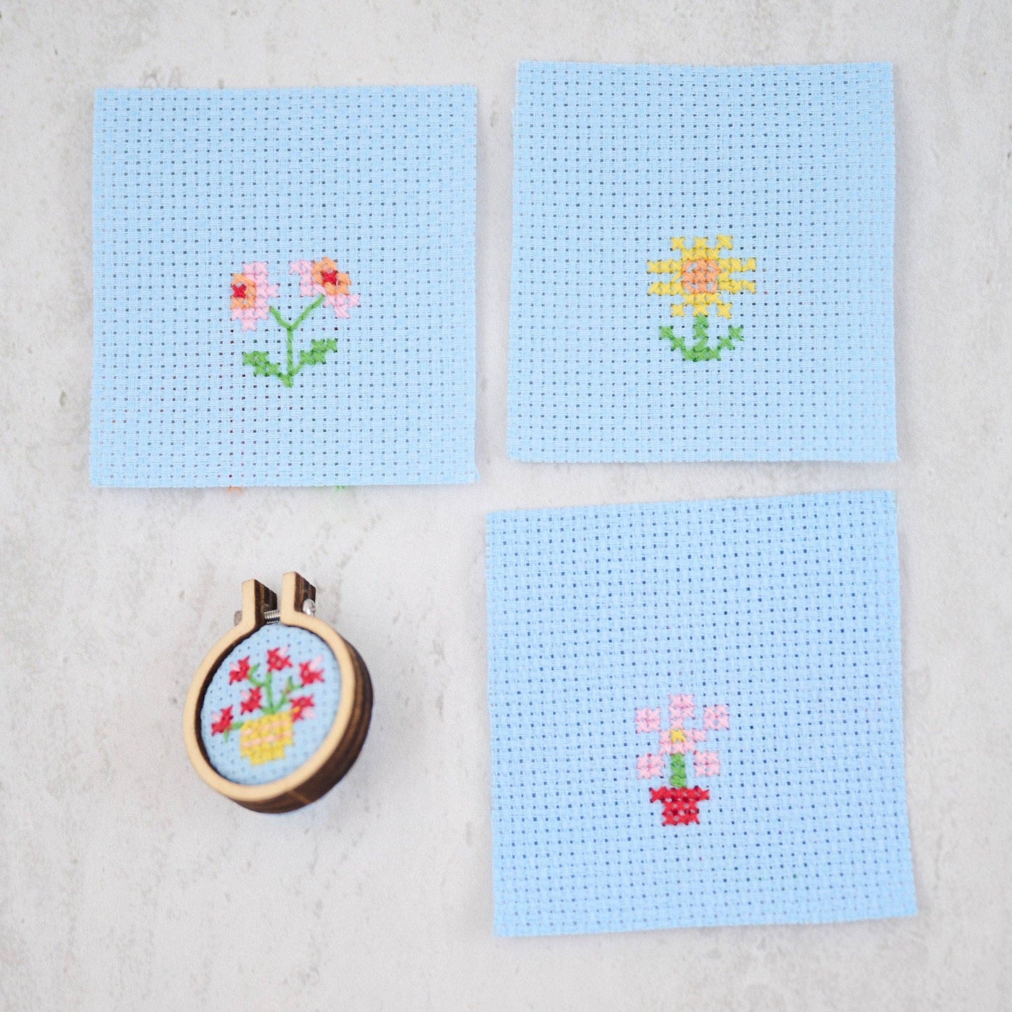 Bunch Of Flowers Mini Hoop Cross Stitch Kit In A Matchbox