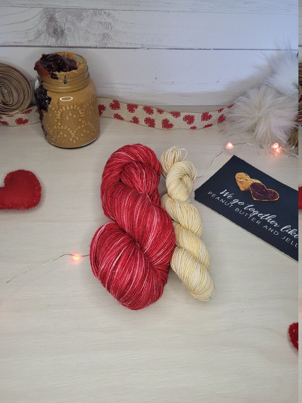Peanut Butter and Strawberry Jelly, Sock Set, Glitter Sock, Mini Skein, Full Skein, Sparkle Sock, Wool