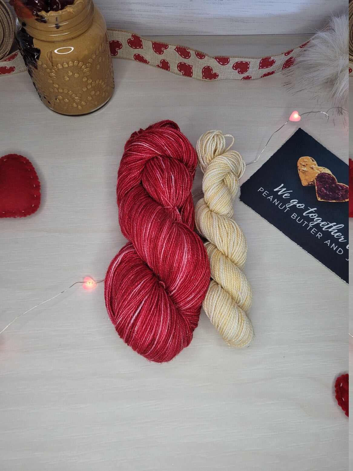 Peanut Butter and Strawberry Jelly, Sock Set, Glitter Sock, Mini Skein, Full Skein, Sparkle Sock, Wool