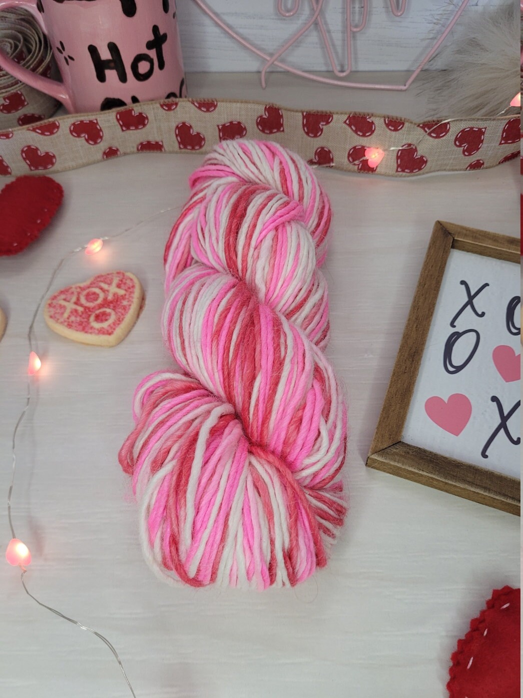 Hugs and Kisses, Marshmallow DK, Double Knit, Pink, White, Valentine's Day, Yarn