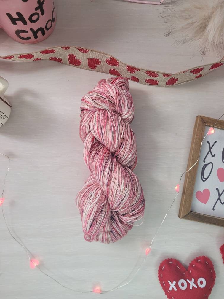 Galentine's Day, Tweed Sock, White Nep, Sock Yarn, Shawl Yarn, Hand Dyed, Valentine's Day, Gift, Yarn