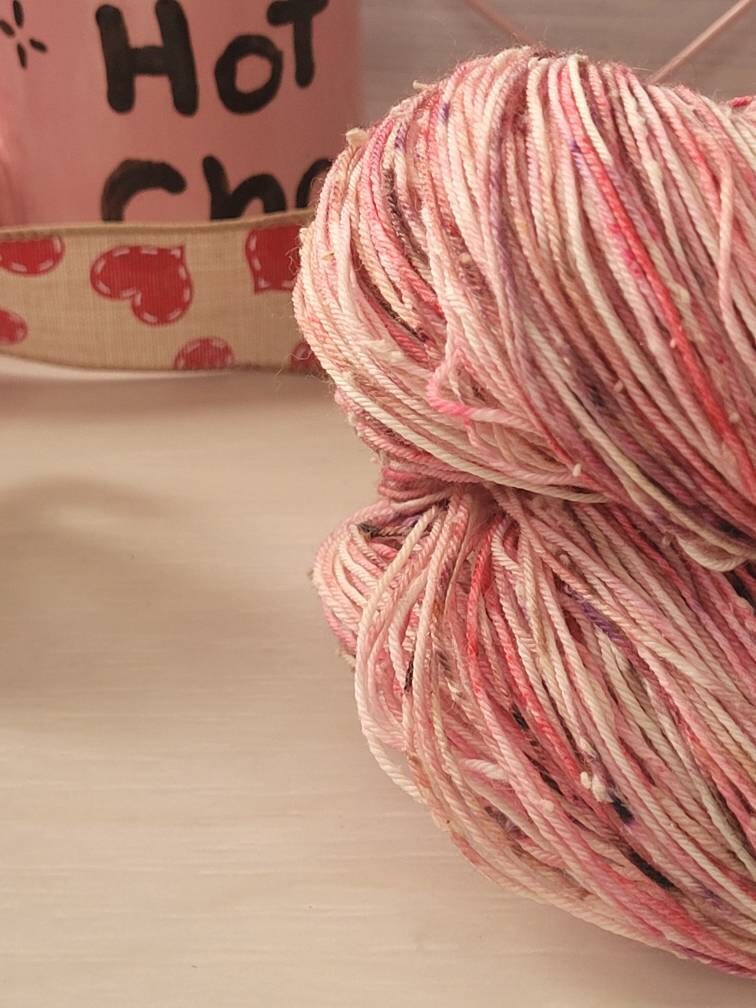 Galentine's Day, Tweed Sock, White Nep, Sock Yarn, Shawl Yarn, Hand Dyed, Valentine's Day, Gift, Yarn