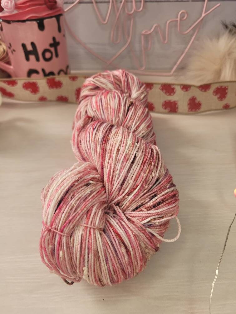 Galentine's Day, Tweed Sock, White Nep, Sock Yarn, Shawl Yarn, Hand Dyed, Valentine's Day, Gift, Yarn