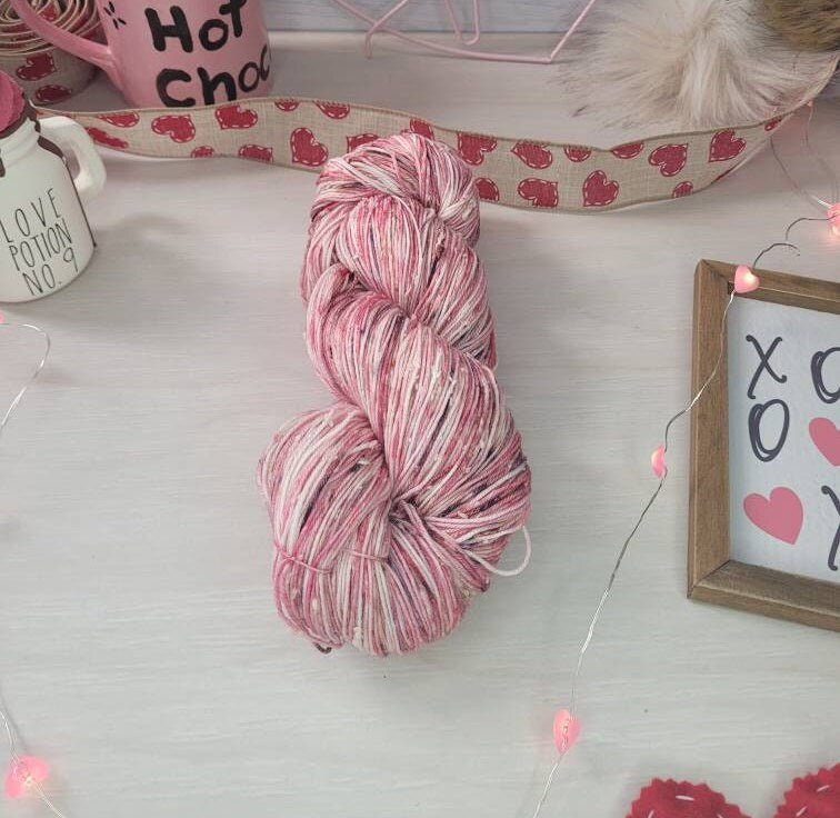 Galentine's Day, Tweed Sock, White Nep, Sock Yarn, Shawl Yarn, Hand Dyed, Valentine's Day, Gift, Yarn