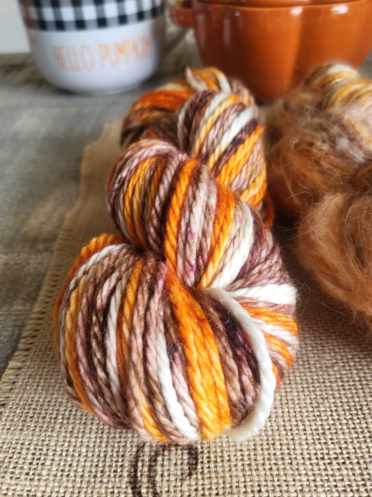 Pumpkin Spice Latte Hand Dyed Yarn Knit Cozy Coffee Shop Collection