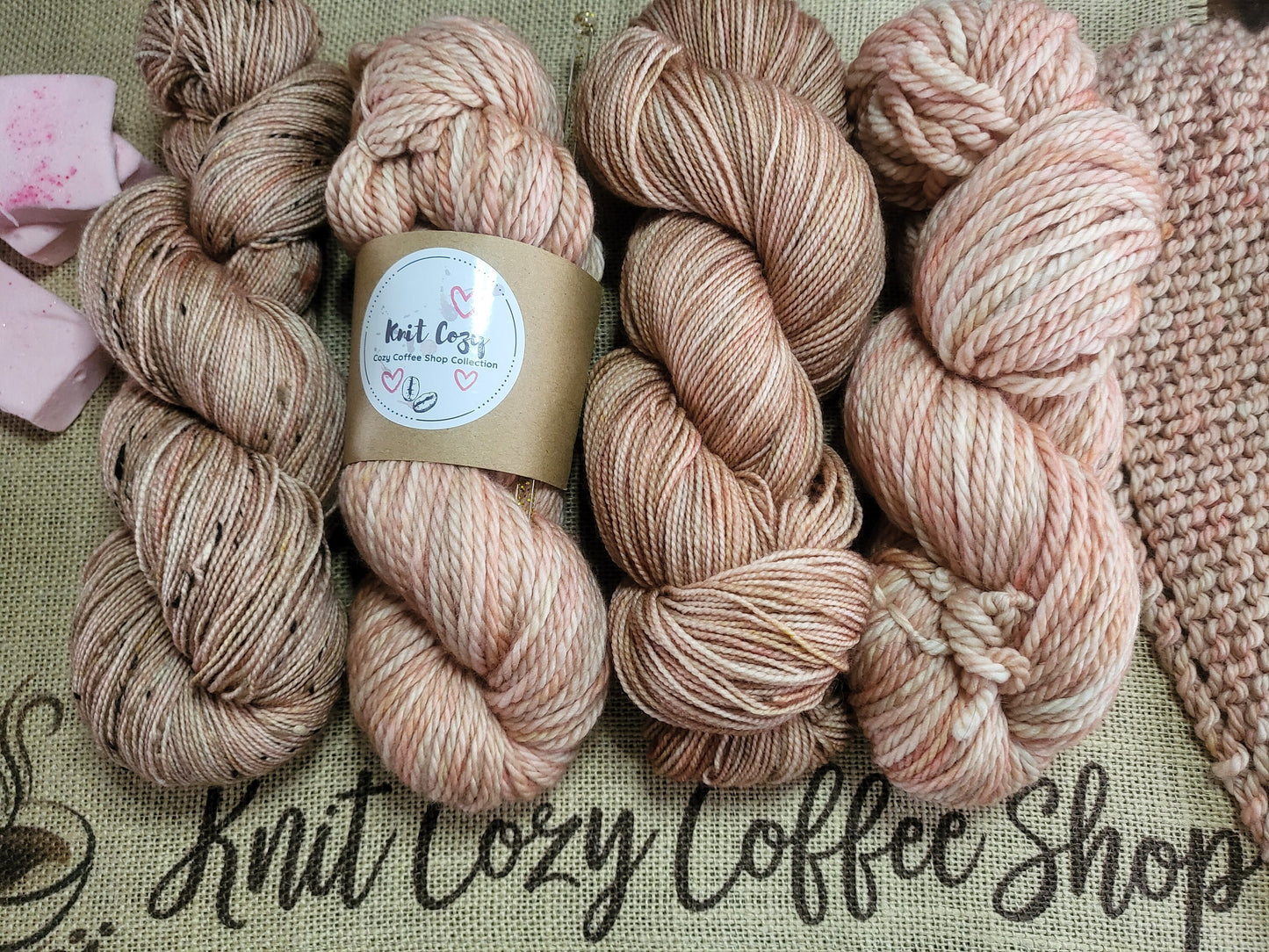 Pink Marshmallow Hand Dyed Yarn Knit Cozy Coffee Shop Collection