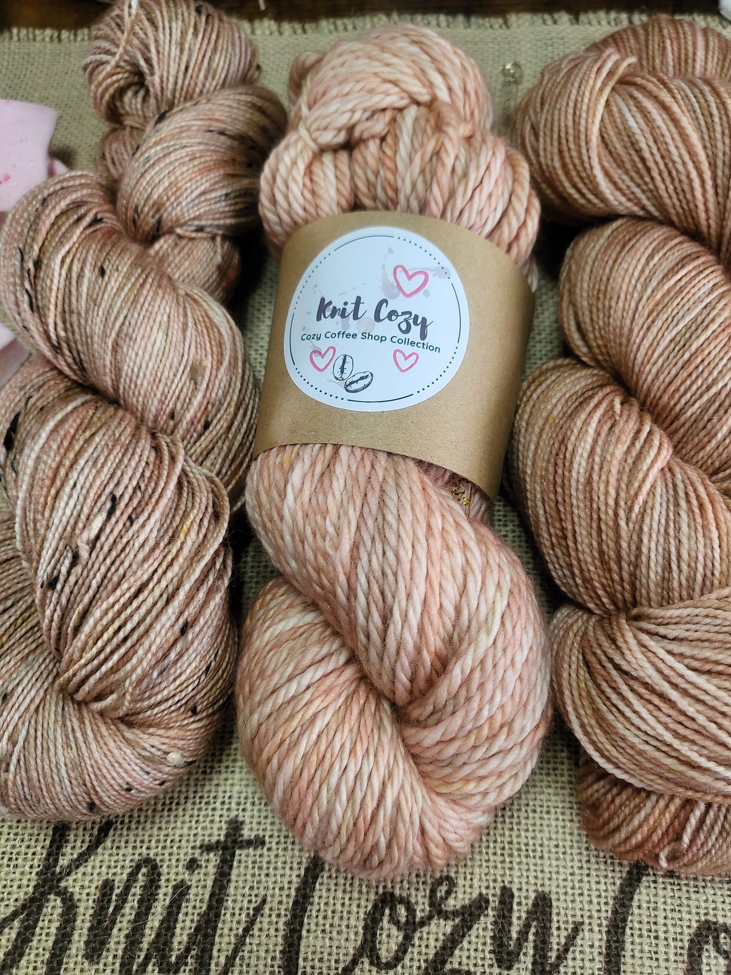 Pink Marshmallow Hand Dyed Yarn Knit Cozy Coffee Shop Collection