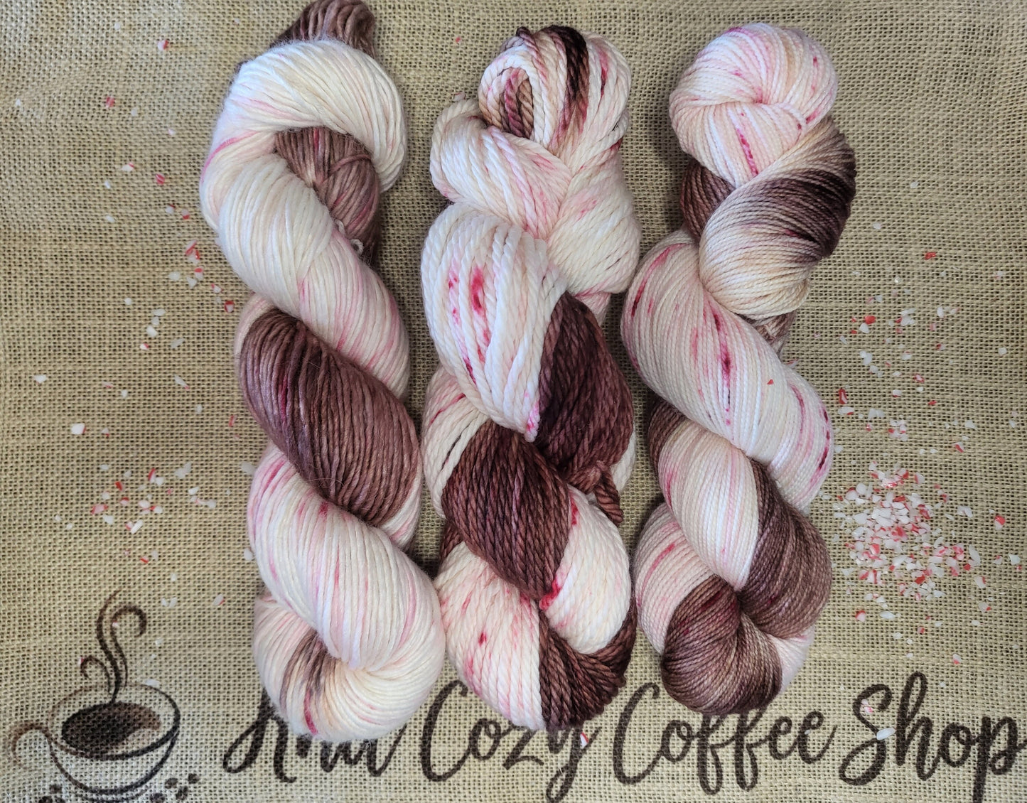 Peppermint Mocha Hand Dyed Yarn Knit Cozy Coffee Shop Collection
