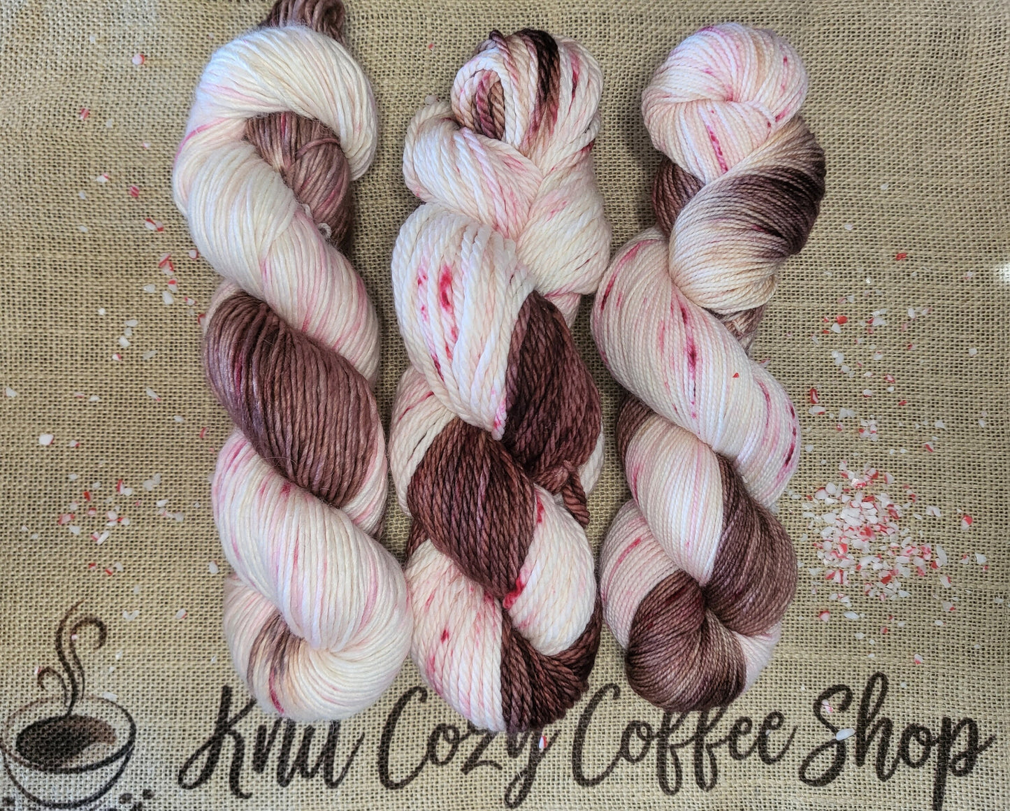 Peppermint Mocha Hand Dyed Yarn Knit Cozy Coffee Shop Collection