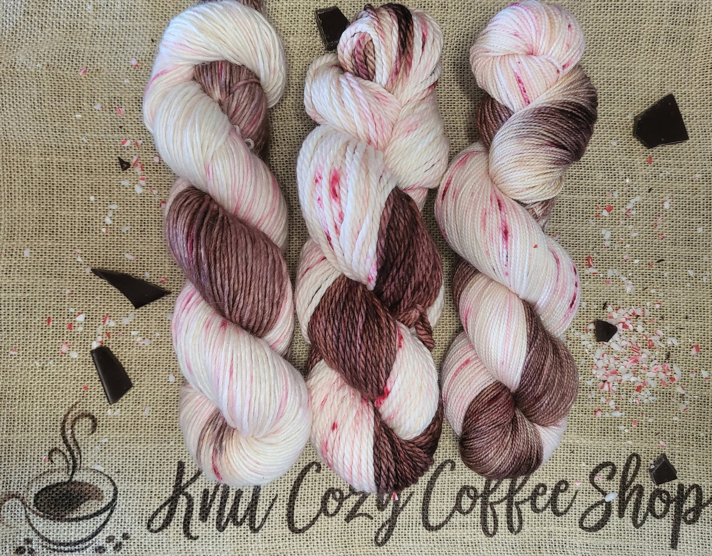 Peppermint Mocha Hand Dyed Yarn Knit Cozy Coffee Shop Collection