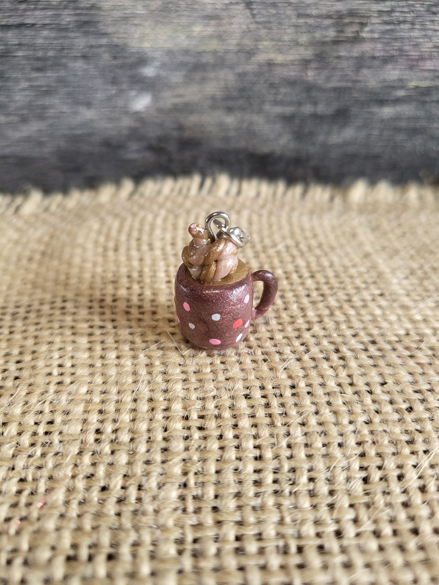 Polkadot Valentine's Mug lobster clasp stitch marker
