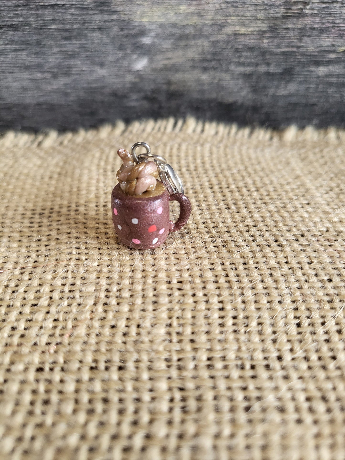 Polkadot Valentine's Mug lobster clasp stitch marker