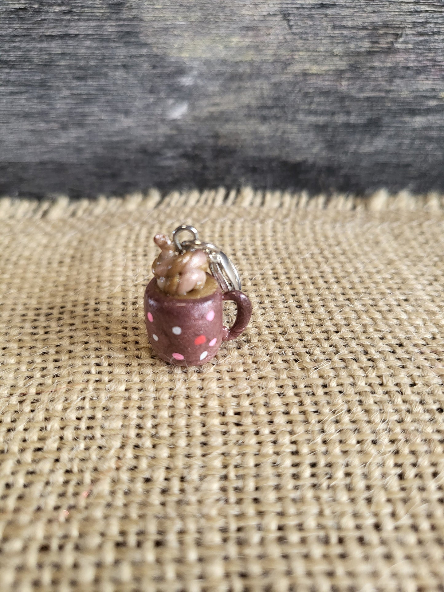 Polkadot Valentine's Mug lobster clasp stitch marker