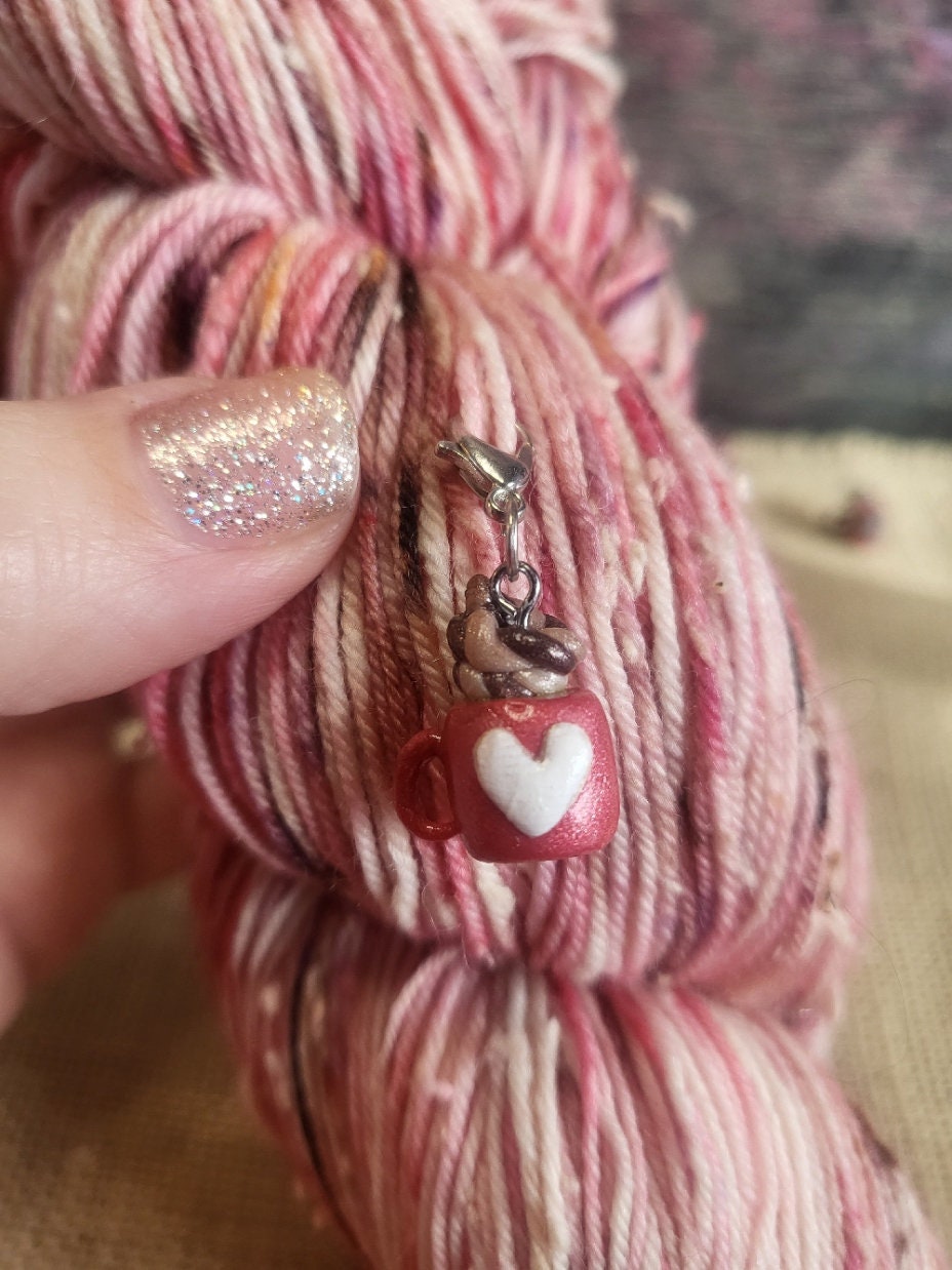 White Heart Red Valentine's Mug lobster clasp stitch marker