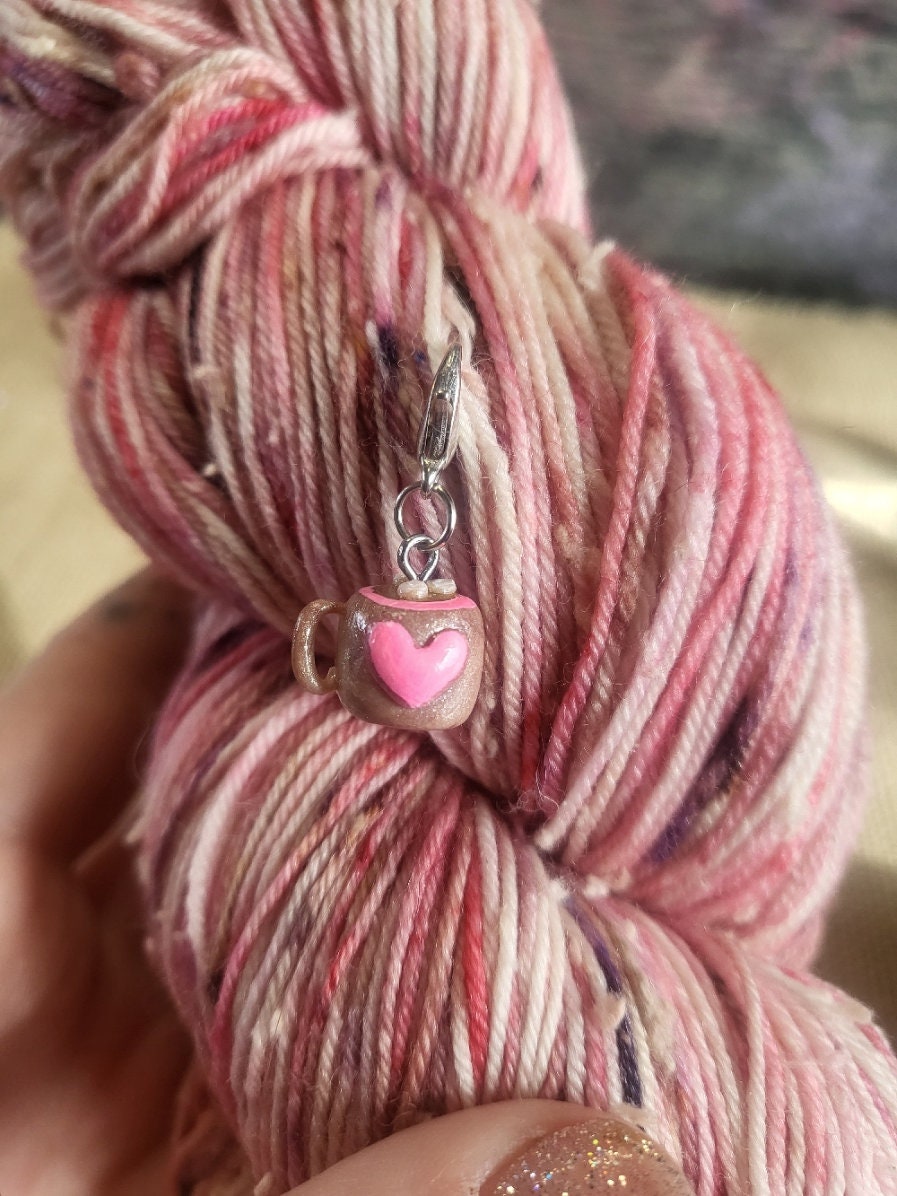 Pink Heart Marshmallow Valentine's Mug lobster clasp stitch marker