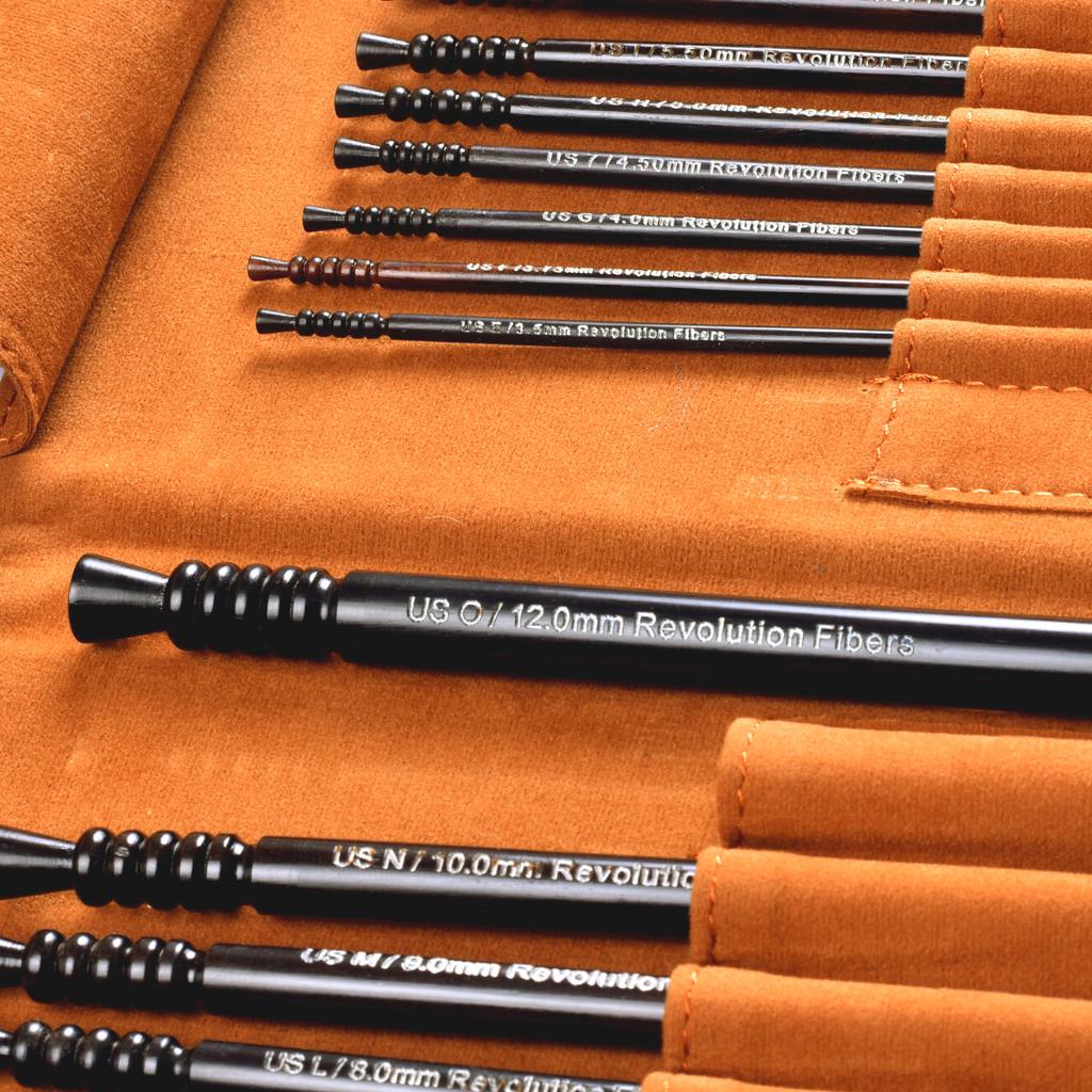 Premium Ebony Wood 7" Crochet Hooks Set with Leather Carrying Case | 13 Crochet Hooks Size US E - P