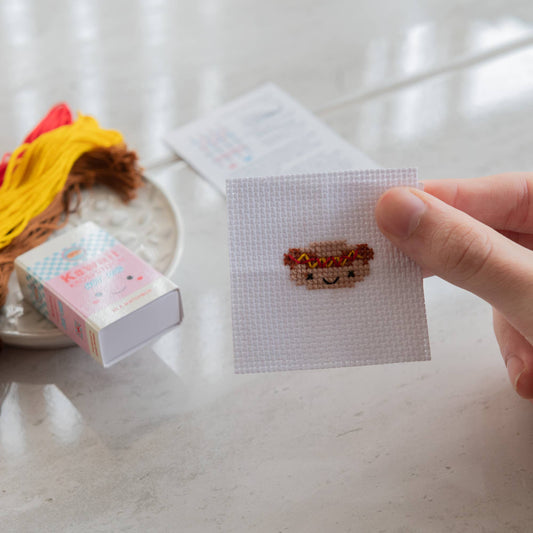 Kawaii Mini Hot Dog Cross Stitch Kit In A Matchbox