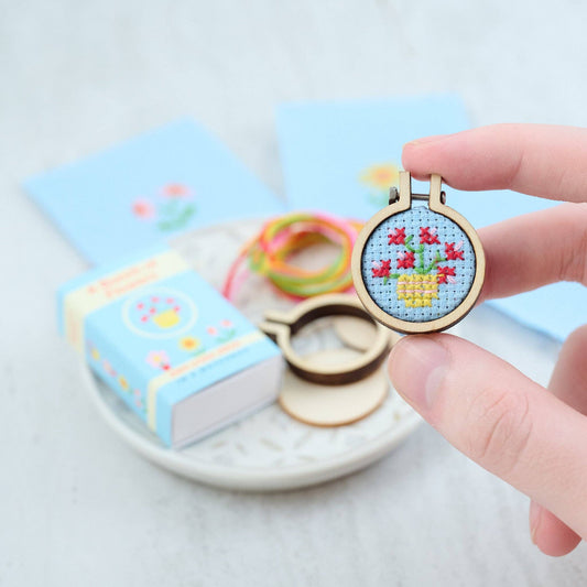 Bunch Of Flowers Mini Hoop Cross Stitch Kit In A Matchbox