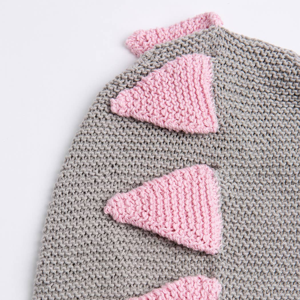 Baby Dinosaur Hooded Blanket Easy Knitting Kit: Light Grey