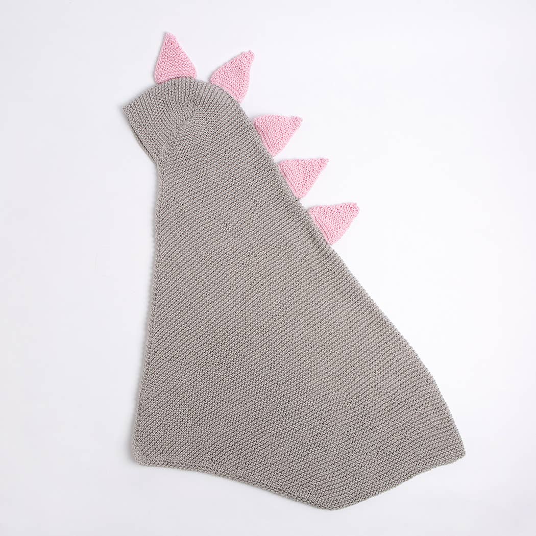 Baby Dinosaur Hooded Blanket Easy Knitting Kit: Light Grey