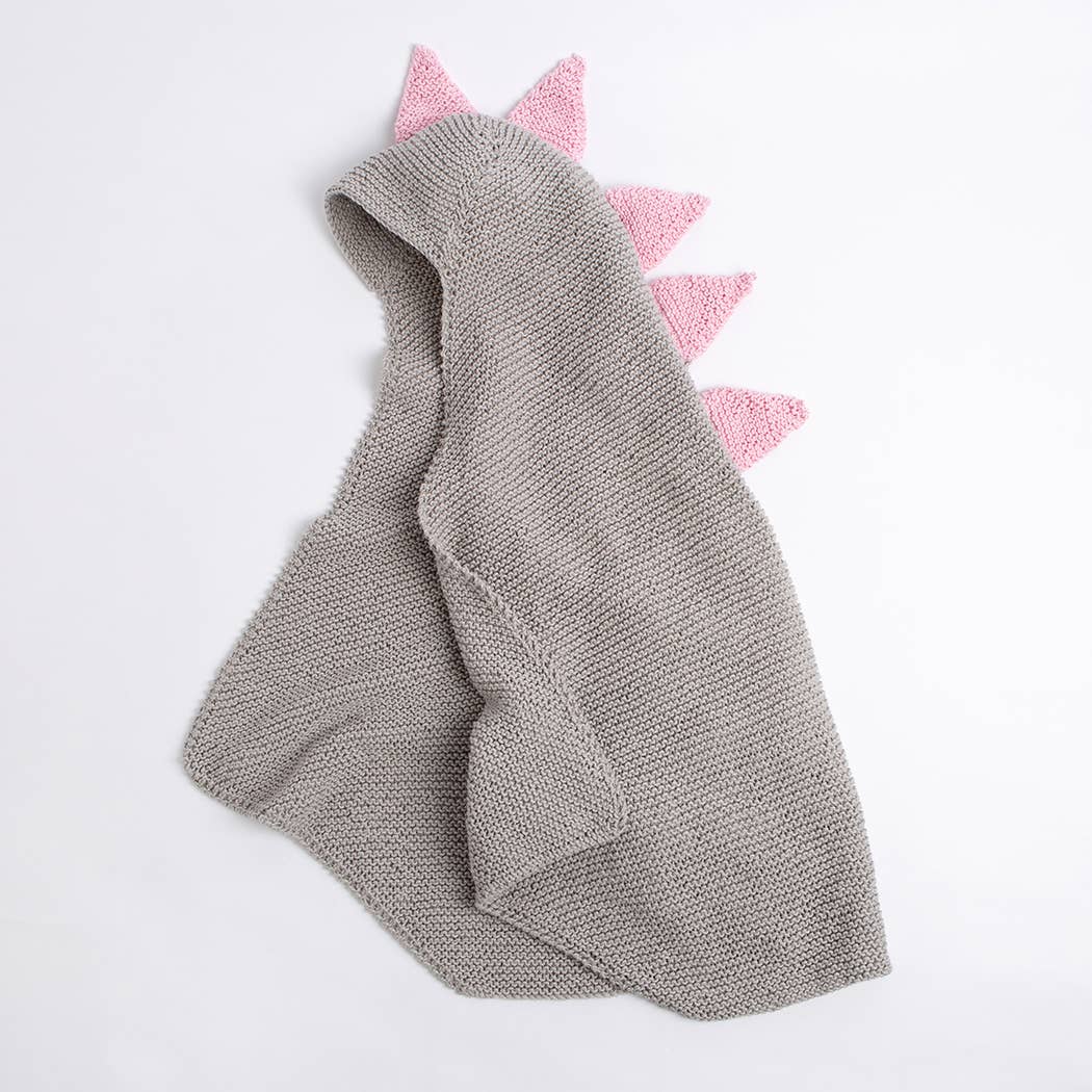 Baby Dinosaur Hooded Blanket Easy Knitting Kit: Light Grey