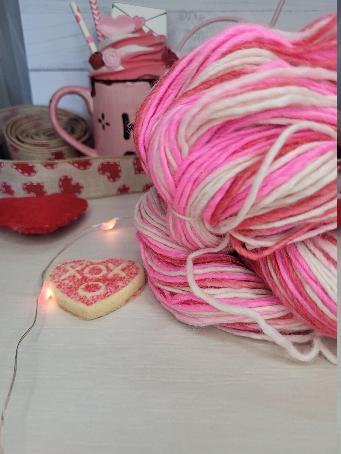 Hugs and Kisses, Marshmallow DK, Double Knit, Pink, White, Valentine's Day, Yarn