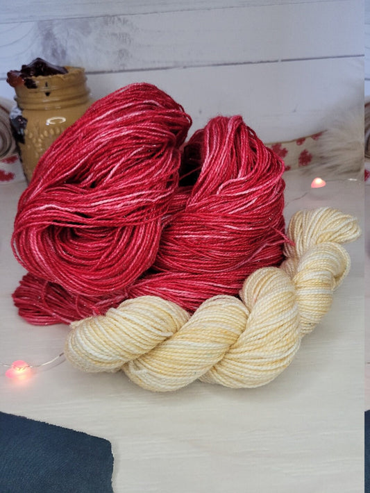 Peanut Butter and Strawberry Jelly, Sock Set, Glitter Sock, Mini Skein, Full Skein, Sparkle Sock, Wool