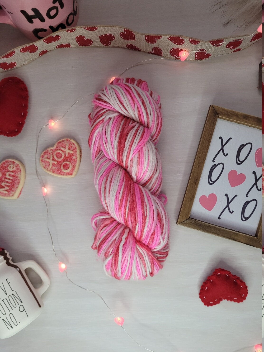 Hugs and Kisses, Marshmallow DK, Double Knit, Pink, White, Valentine's Day, Yarn
