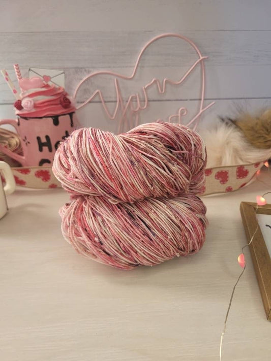 Galentine's Day, Tweed Sock, White Nep, Sock Yarn, Shawl Yarn, Hand Dyed, Valentine's Day, Gift, Yarn