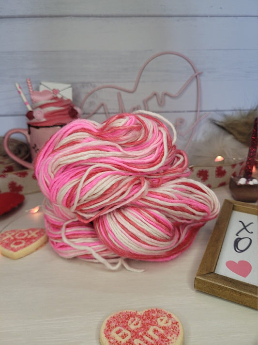 Hugs and Kisses, Marshmallow DK, Double Knit, Pink, White, Valentine's Day, Yarn