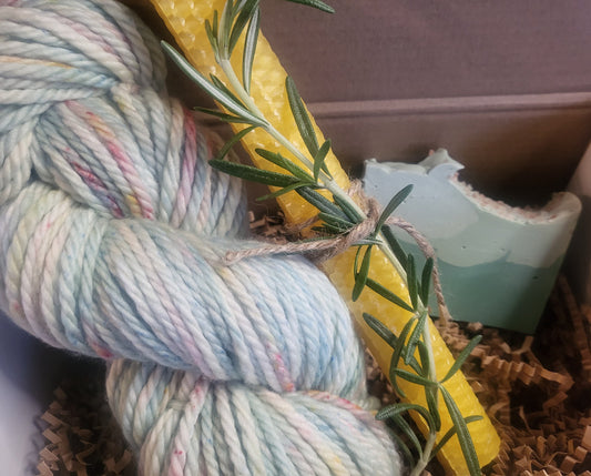 Taurus Gift Box Hand Dyed Yarn Hand Poured Soap Hand Rolled Candle