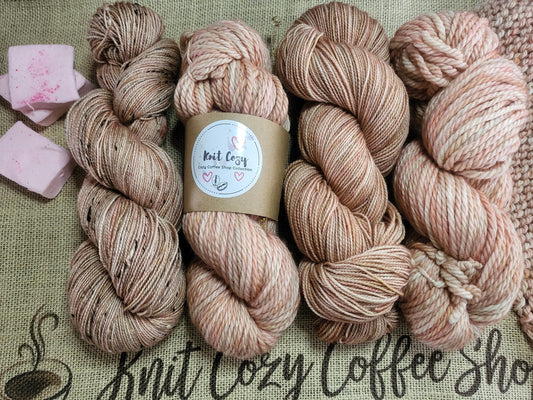 Pink Marshmallow Hand Dyed Yarn Knit Cozy Coffee Shop Collection