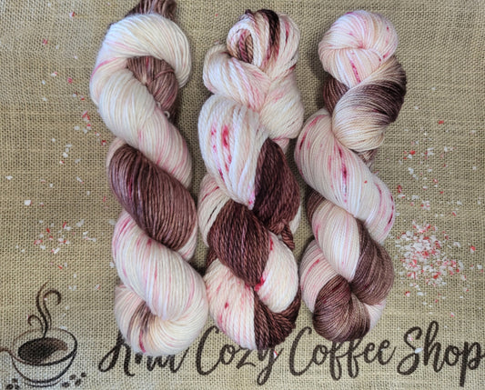 Peppermint Mocha Hand Dyed Yarn Knit Cozy Coffee Shop Collection