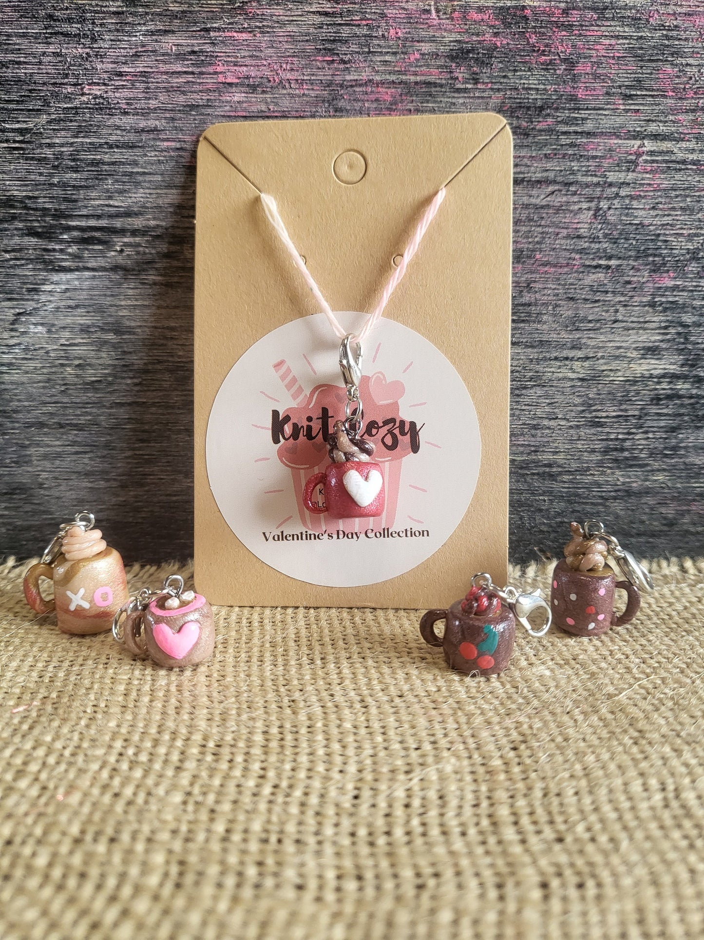 Chocolate Cherry Valentine's Mug lobster clasp stitch marker