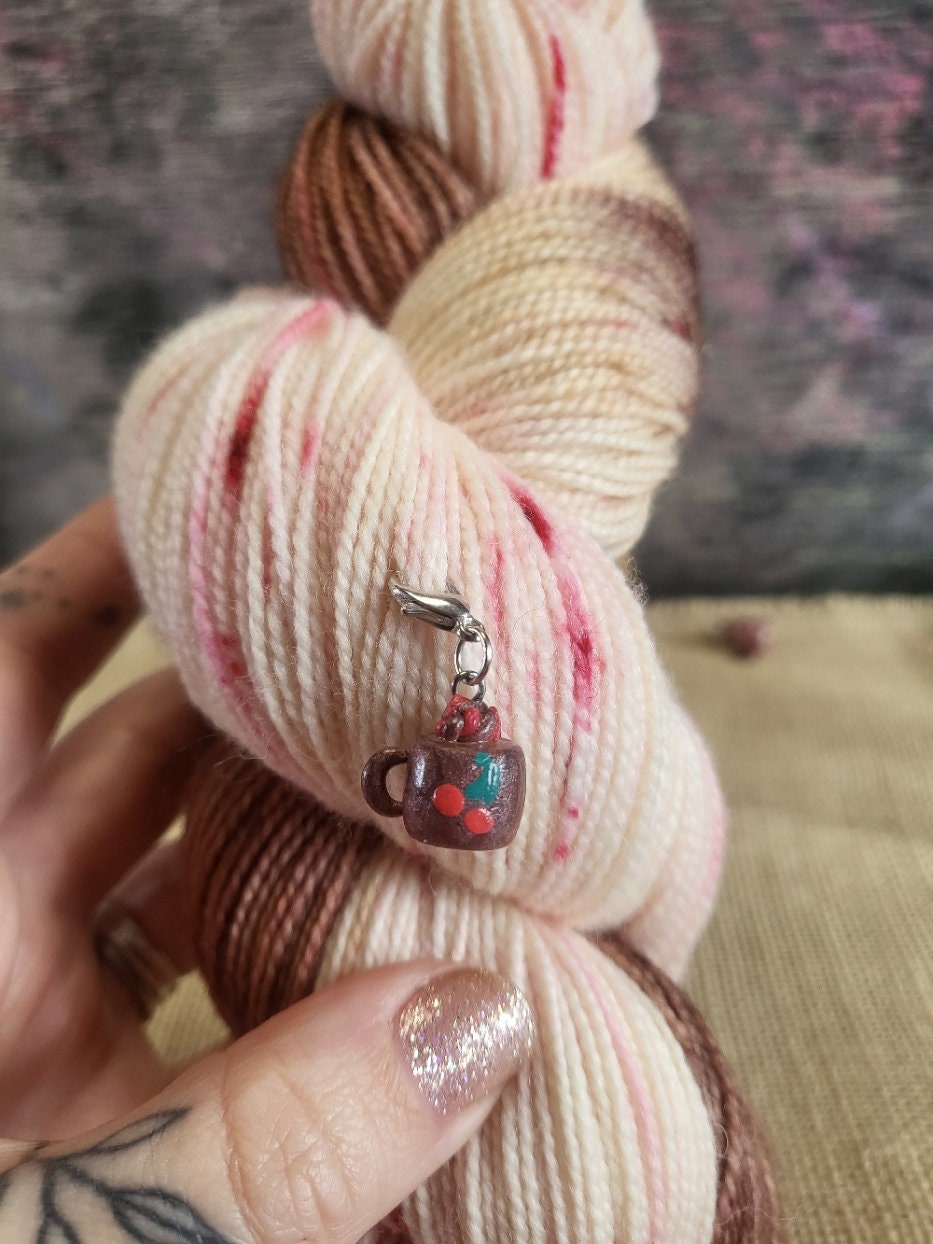 Chocolate Cherry Valentine's Mug lobster clasp stitch marker